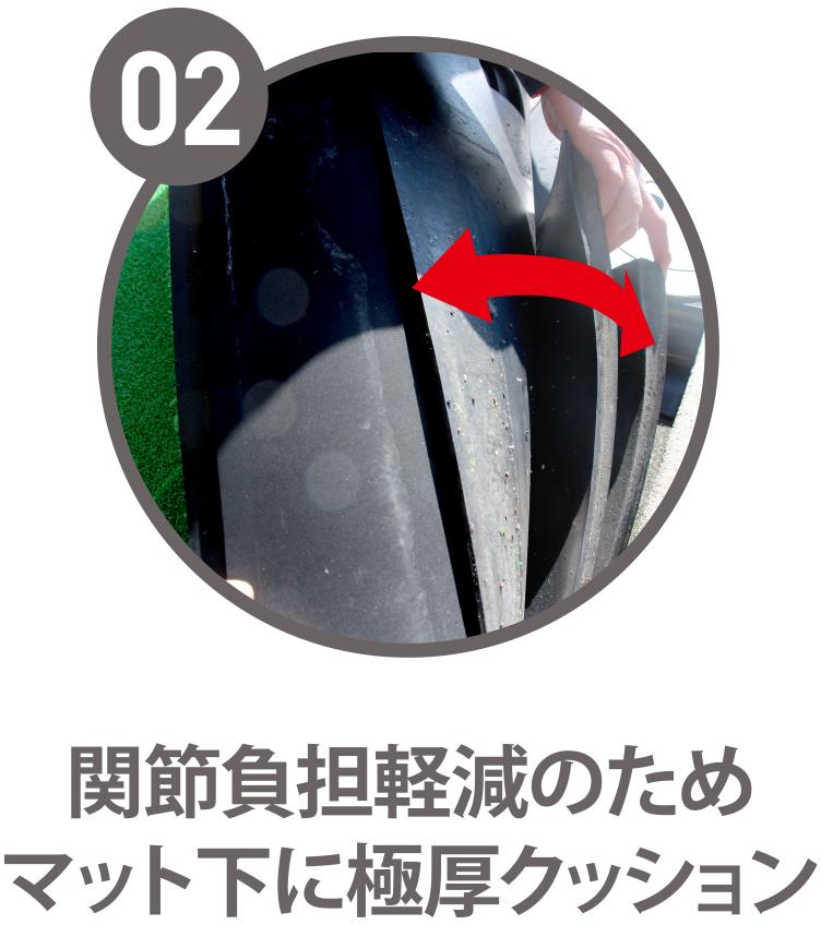 関節負担軽減のためマット下に極厚クッション